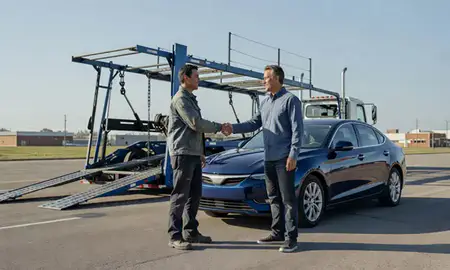 Vehicle owner beside their delivered car in Mason City, Iowa, United States