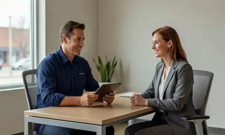 Customer discussing car shipping options in Mason City, Iowa, United States