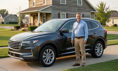 Car delivered to a driveway in Muscatine, Iowa, United States