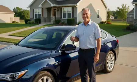 Car delivered to a driveway in Newton, Iowa, United States
