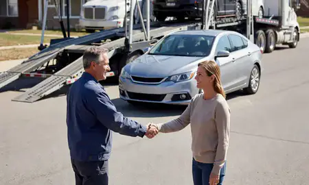 Vehicle owner beside their delivered car in Newton, Iowa, United States