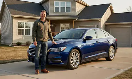 Customer with their delivered car in North Liberty, Iowa, United States