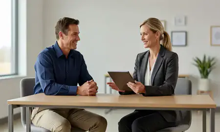 Customer discussing car shipping options in North Liberty, Iowa, United States
