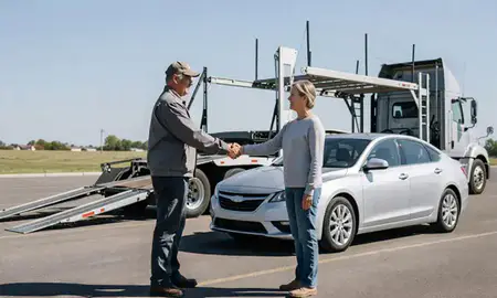 Vehicle owner beside their delivered car in Ottumwa, Iowa, United States