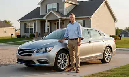 Customer with their delivered car in Sioux City, Iowa, United States