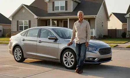 Customer with their delivered car in Urbandale, Iowa, United States
