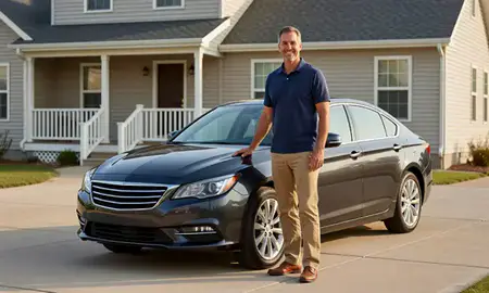 Customer with their delivered car in Waterloo, Iowa, United States
