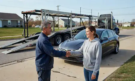 Vehicle owner beside their delivered car in Waterloo, Iowa, United States