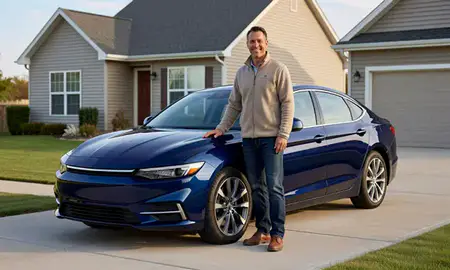 Customer with their delivered car in Waukee, Iowa, United States