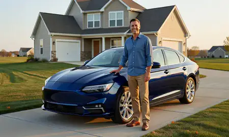 Customer with their delivered car in West Des Moines, Iowa, United States