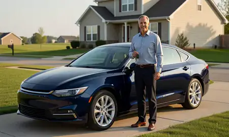 Car delivered to a driveway in West Des Moines, Iowa, United States