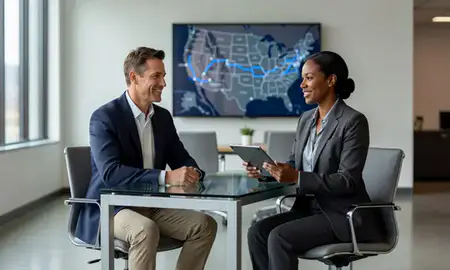 Customer discussing car shipping options in West Des Moines, Iowa, United States
