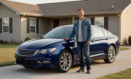 Customer with their delivered car in Arkansas City, Kansas, United States