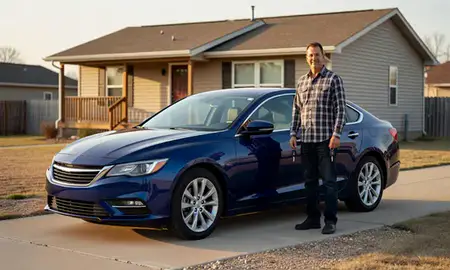 Car delivered to a driveway in Arkansas City, Kansas, United States