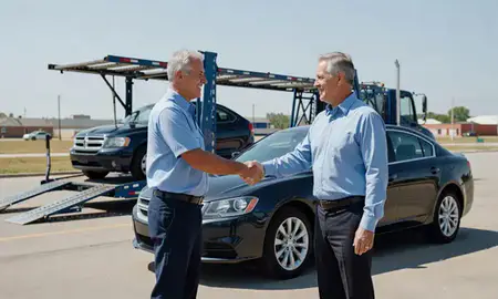 Vehicle owner beside their delivered car in Dodge City, Kansas, United States