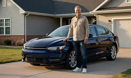 Customer with their delivered car in Emporia, Kansas, United States