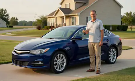 Car delivered to a driveway in Emporia, Kansas, United States