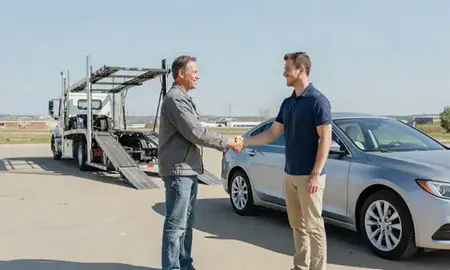 Vehicle owner beside their delivered car in Garden City, Kansas, United States