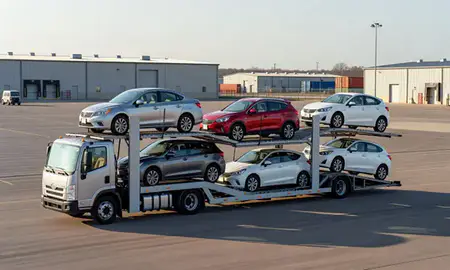 Car transporter loaded with vehicles in Gardner, Kansas, United States