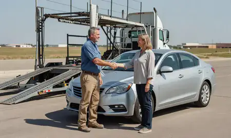 Vehicle owner beside their delivered car in Great Bend, Kansas, United States