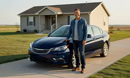 Customer with their delivered car in Hays, Kansas, United States
