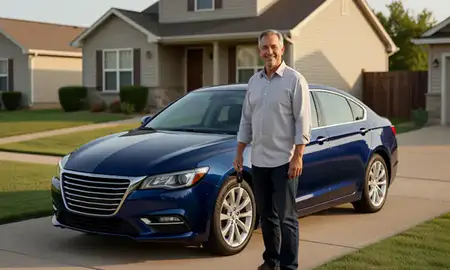 Car delivered to a driveway in Hays, Kansas, United States