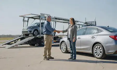 Vehicle owner beside their delivered car in Hays, Kansas, United States