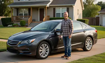 Car delivered to a driveway in Hutchinson, Kansas, United States