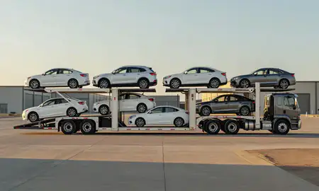 Car transporter parked in an industrial area of Junction City, Kansas, United States