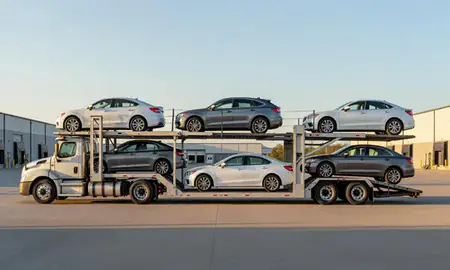 Car transporter parked in an industrial area of Kansas City, Kansas, United States