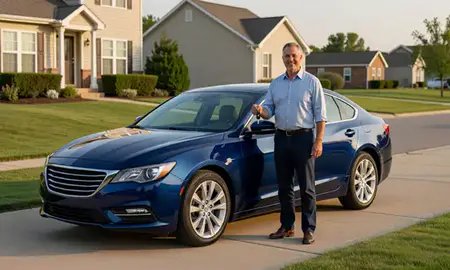 Car delivered to a driveway in Lawrence, Kansas, United States