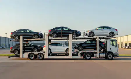 Car transporter parked in an industrial area of Leavenworth, Kansas, United States