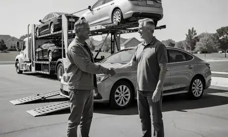 Vehicle owner beside their delivered car in Leawood, Kansas, United States