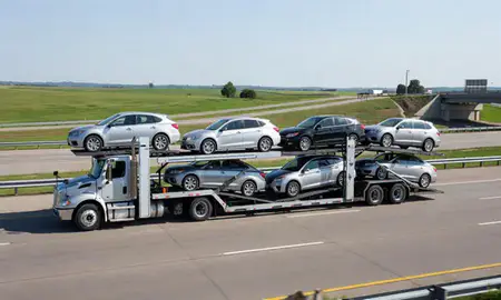 Multi-level car carrier on the highway to Lenexa, Kansas, United States
