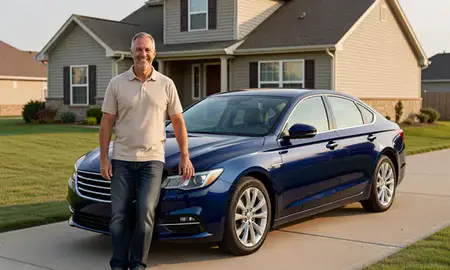 Customer with their delivered car in Lenexa, Kansas, United States