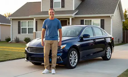 Customer with their delivered car in Liberal, Kansas, United States