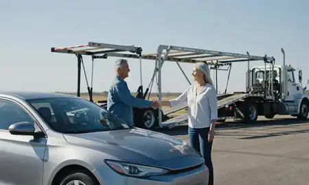 Vehicle owner beside their delivered car in Liberal, Kansas, United States