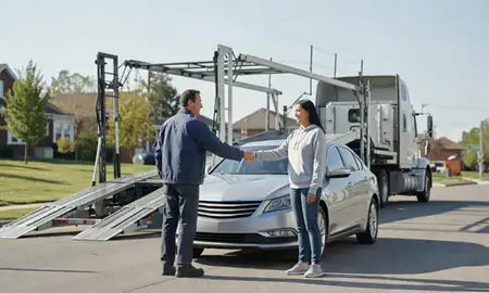 Vehicle owner beside their delivered car in Manhattan, Kansas, United States