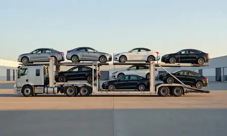 Car transporter parked in an industrial area of Manhattan, Kansas, United States