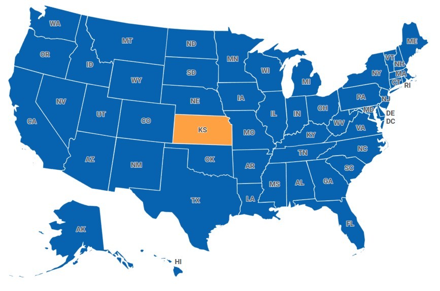 Map of Kansas, USA