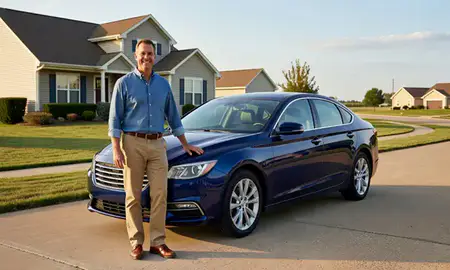 Customer with their delivered car in McPherson, Kansas, United States