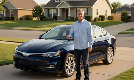 Car delivered to a driveway in McPherson, Kansas, United States