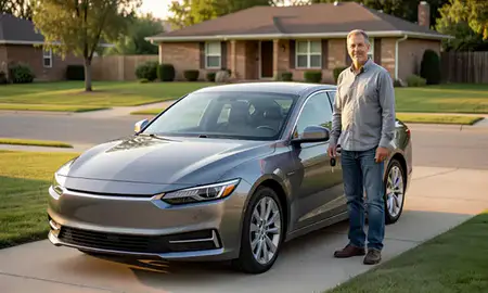 Car delivered to a driveway in Newton, Kansas, United States