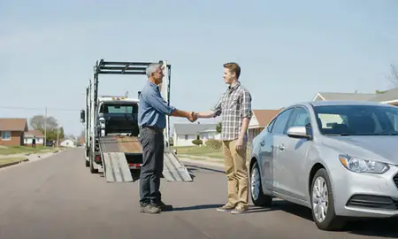Vehicle owner beside their delivered car in Newton, Kansas, United States
