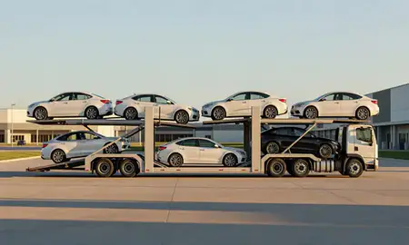 Car transporter parked in an industrial area of Olathe, Kansas, United States