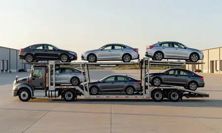 Car transporter parked in an industrial area of Ottawa, Kansas, United States