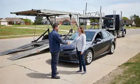 Vehicle owner beside their delivered car in Overland Park, Kansas, United States