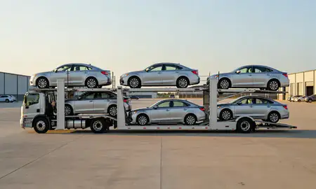Car transporter parked in an industrial area of Overland Park, Kansas, United States