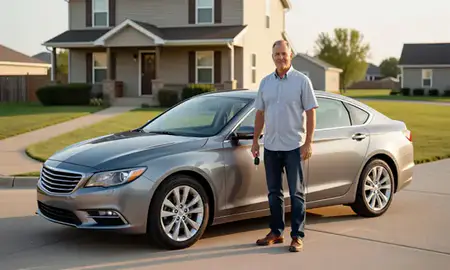 Car delivered to a driveway in Pittsburg, Kansas, United States