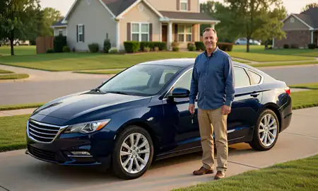 Car delivered to a driveway in Prairie Village, Kansas, United States